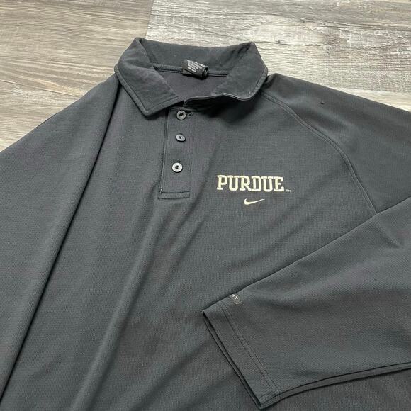 Vintage Nike Team Black Purdue University L‎ Long Sleeve Dri-Fit Polo Shirt - Picture 1 of 9